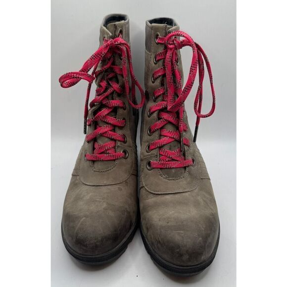 Sorel Gray Lexie Wedge Boots Women's Size 10 NL3046‎ EUC Grey Pink Lace - Picture 9 of 11